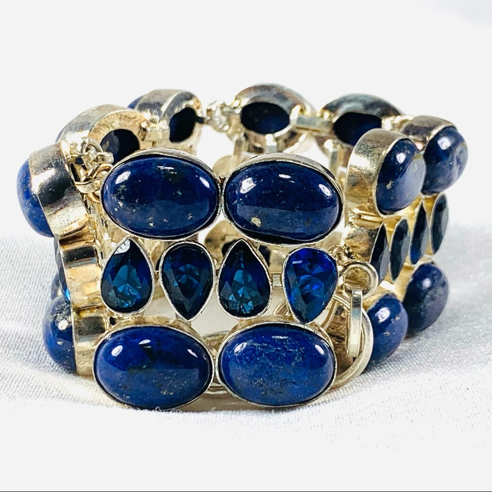 lapis & blue faceted gems sterling bracelet